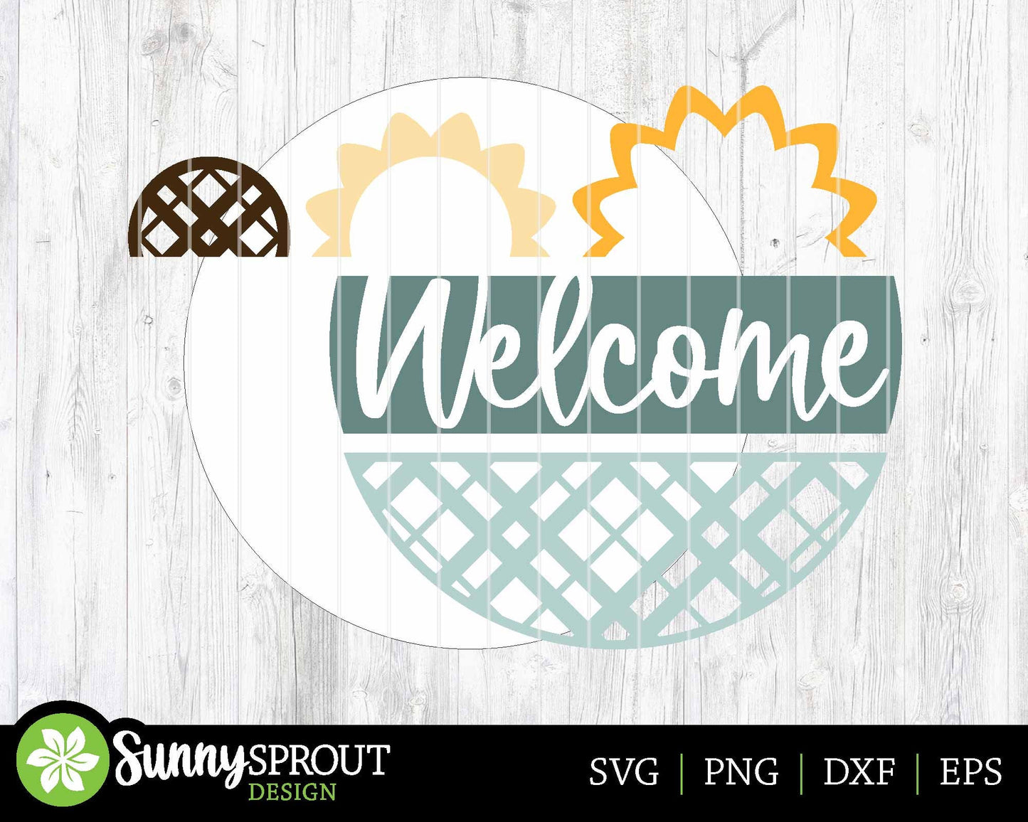 Welcome Plaid Sunflower Sign, Digital Download, SVG Laser Cut File, Cricut, Summer Fall Round Door Hanger Design