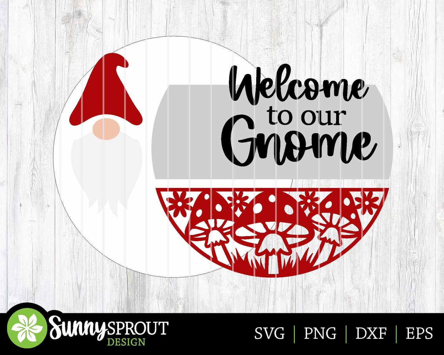 Welcome to Our Gnome Mushrooms Sign, Digital Download, SVG Laser Cut File, Cricut, Spring Summer Round Door Hanger Design