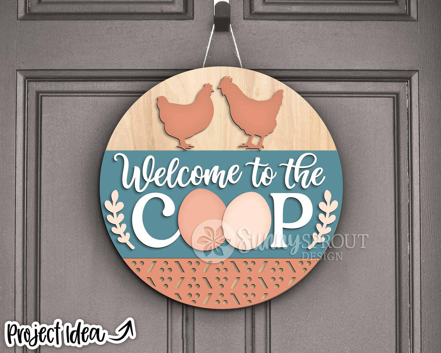 Welcome to The Coop Egg Sign, Digital download, SVG Laser cut file, Cricut, Round door hanger design, Chicken farm decor