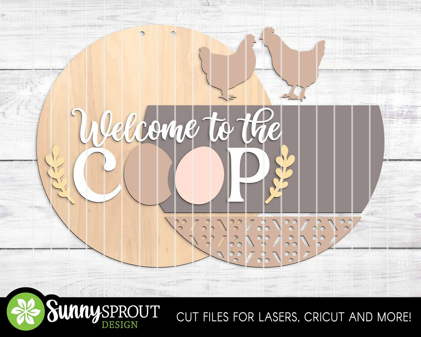 Welcome to The Coop Egg Sign, Digital download, SVG Laser cut file, Cricut, Round door hanger design, Chicken farm decor