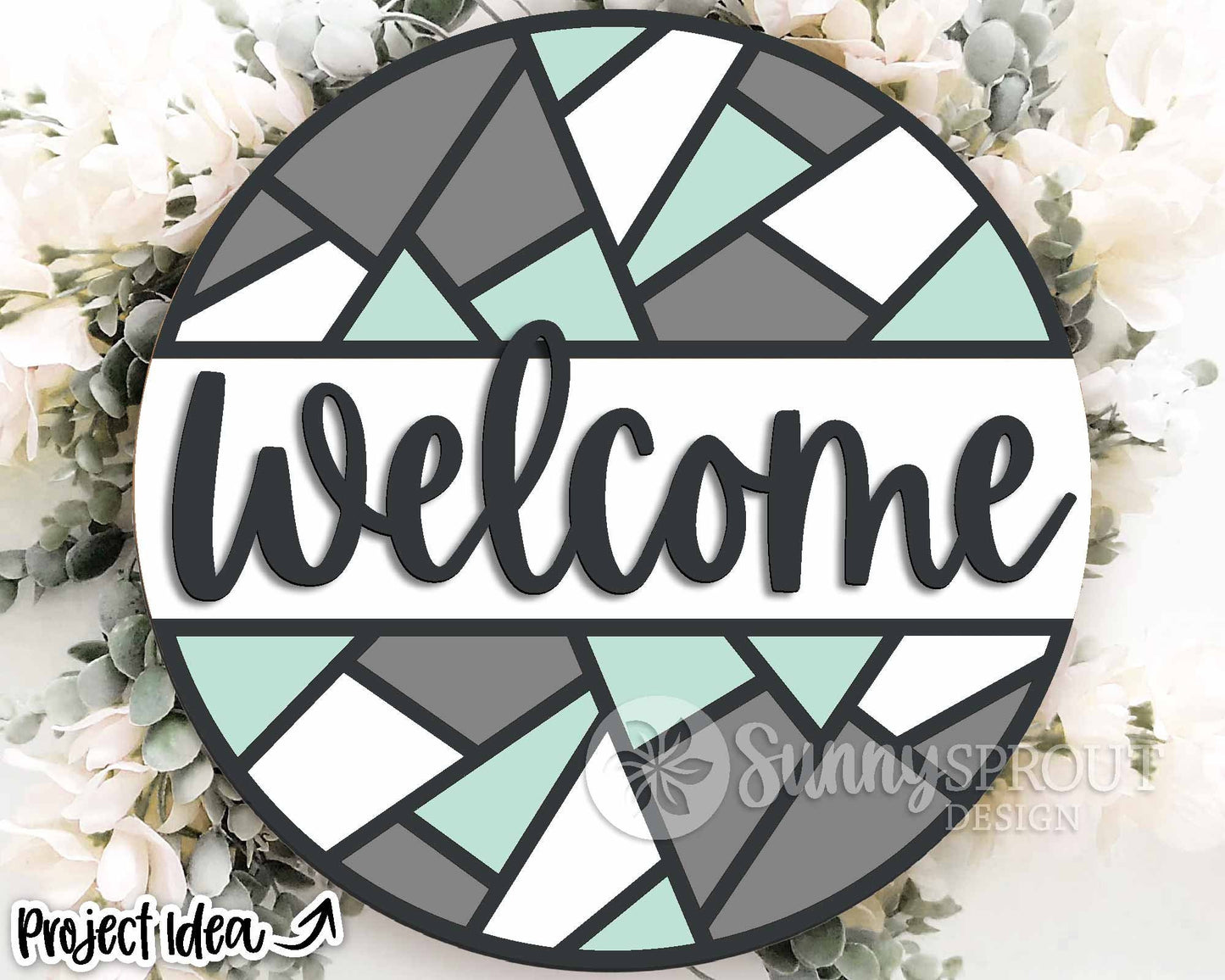 Abstract Geometric Welcome Sign, Digital Download, SVG Laser Cut File, Cricut, Modern Round Door Hanger Design