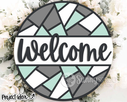 Abstract Geometric Welcome Sign, Digital Download, SVG Laser Cut File, Cricut, Modern Round Door Hanger Design