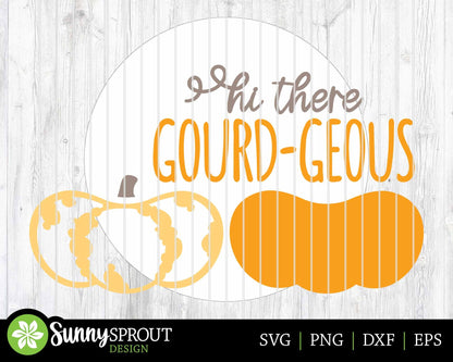 Hi There Gourdgeous Sign, Digital Download, SVG Laser Cut File, Cricut, Round Fall Door Hanger Design