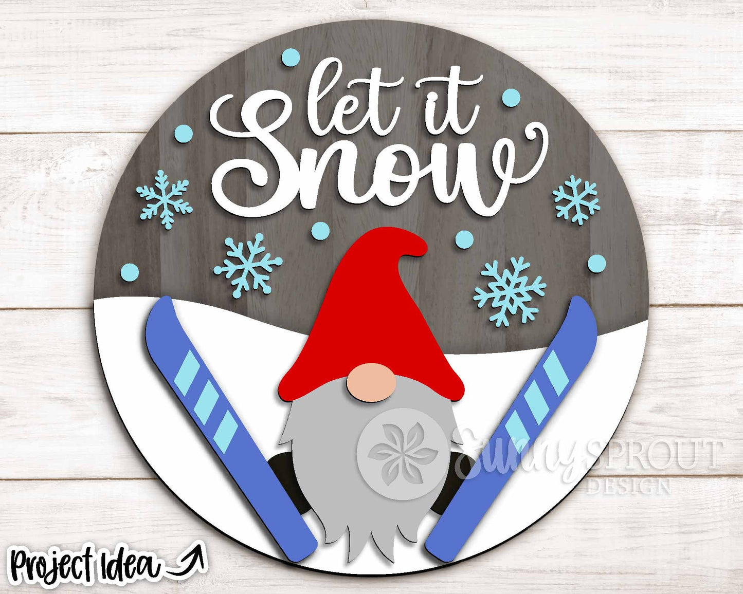Let It Snow Ski Gnome, Round door hanger svg, Glowforge laser cut file, Cricut, Ski lodge sign svg, Winter decor