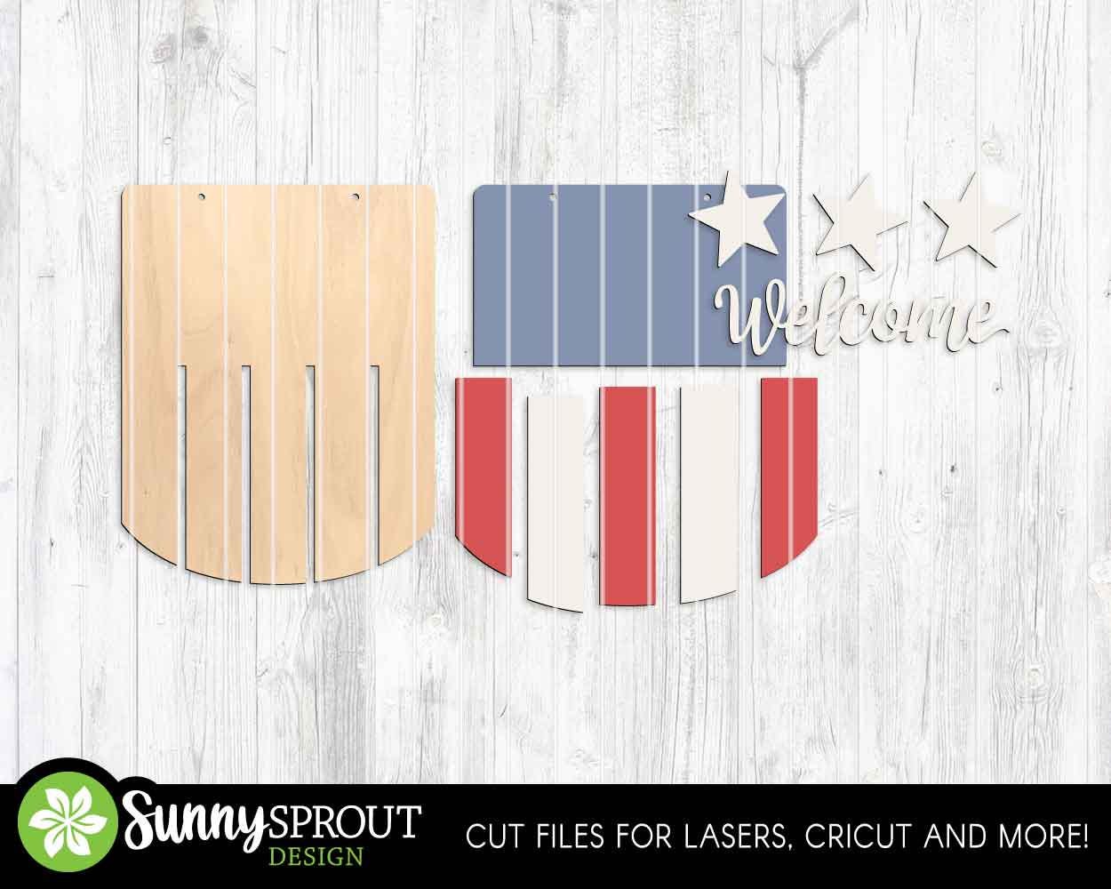 Welcome American Flag Sign, Digital Download, SVG Laser Cut File, Cricut, Door Hanger Design, Patriotic 4th of July Decor
