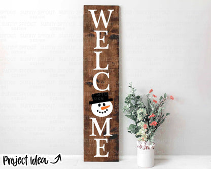 Welcome Snowman Porch Sign; Digital Download | Print File, Cricut, Silhouette Cut File | Winter Front Door Sign Design | svg png dxf eps