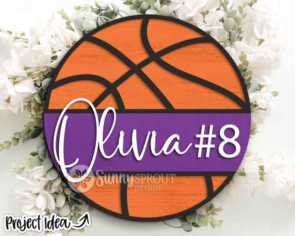 Basketball Player Name Number Sign, Digital Download, SVG Laser Cut File, Cricut, Door Hanger Wall Art Design, Personalized Sports Decor