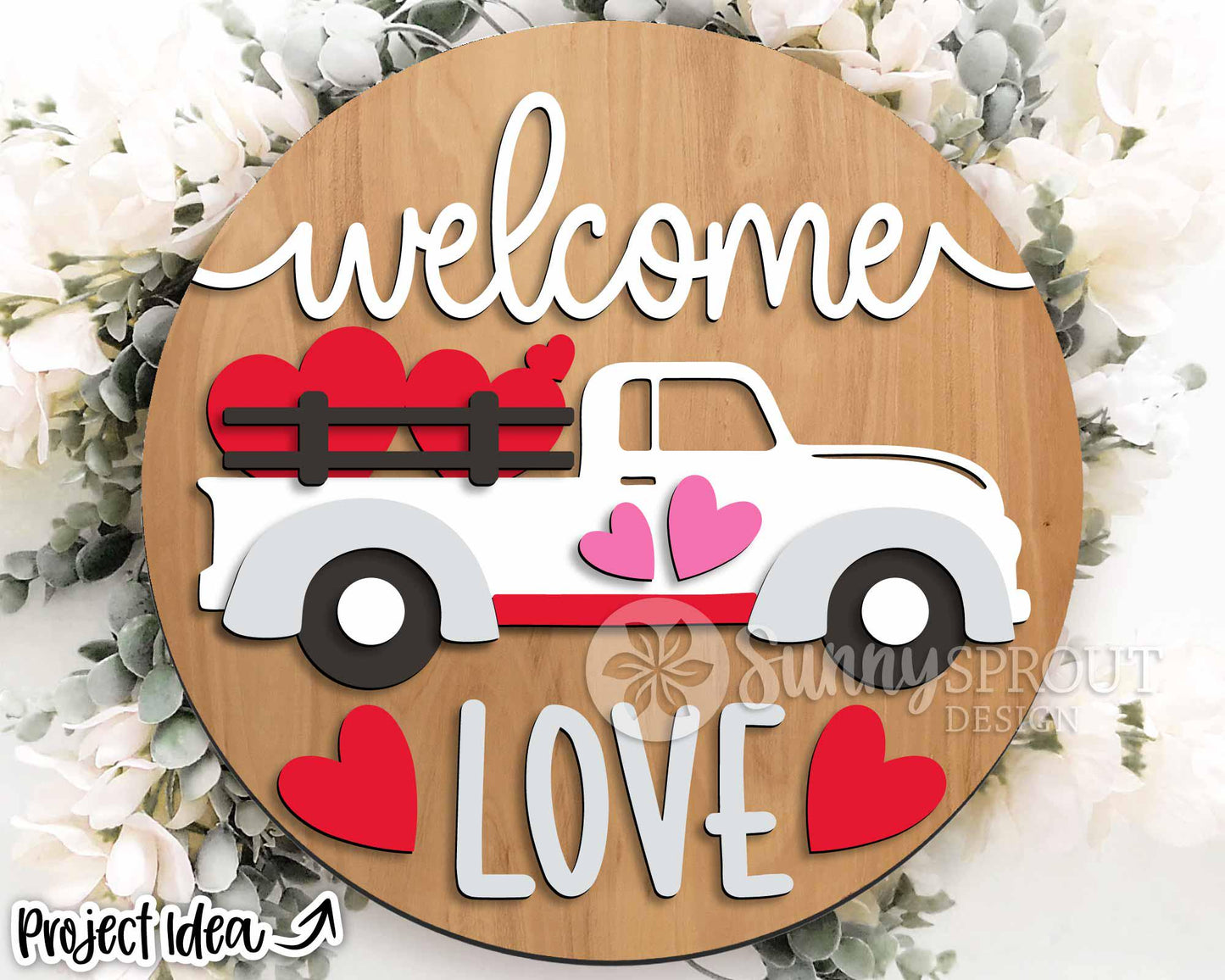 Welcome Love Valentine Truck Sign, Digital Download, SVG Laser Cut File, Cricut, Round Door Hanger Design, Farmhouse Valentine's Day Decor