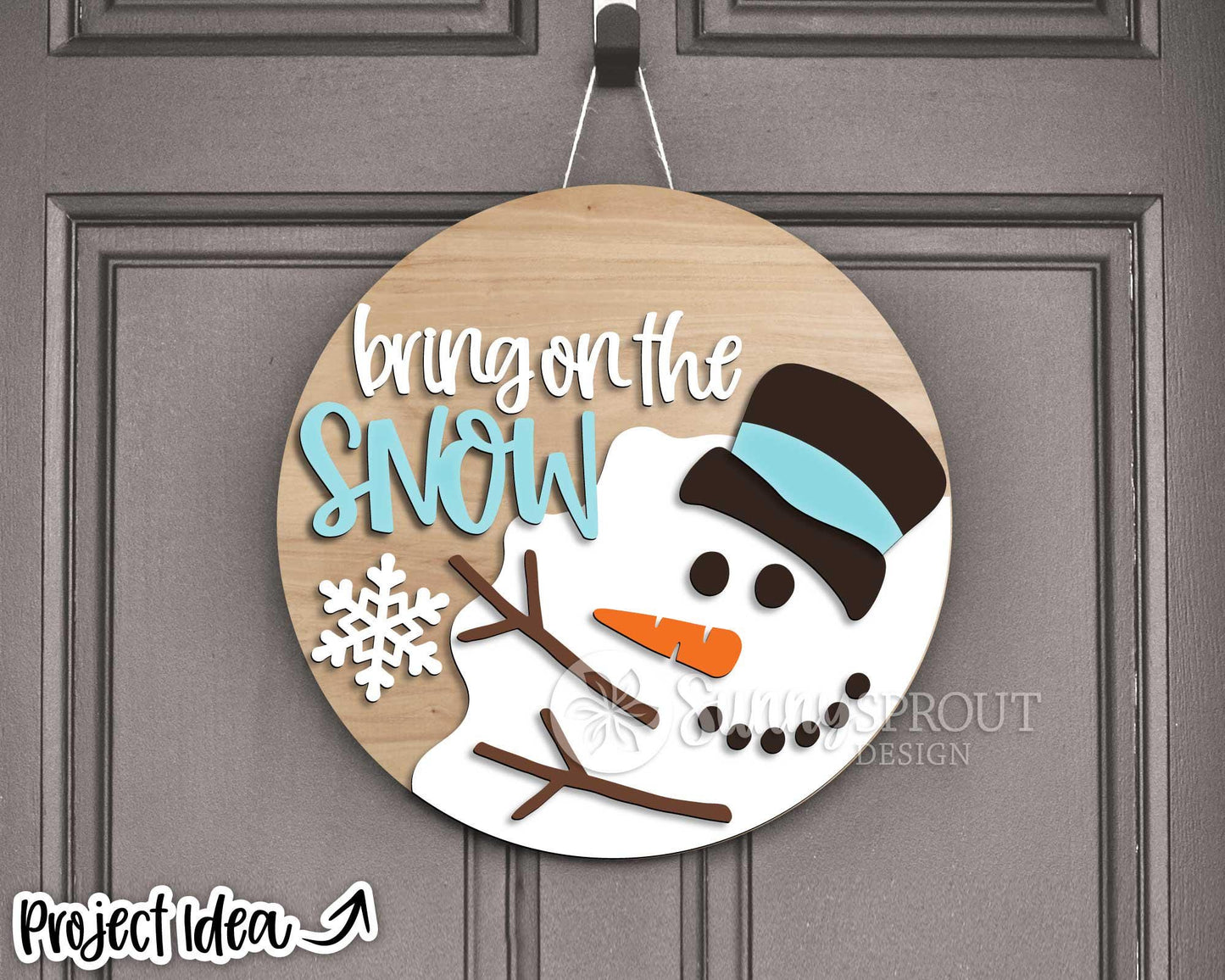 Bring on the Snow Melted Snowman Sign, Round door hanger svg, Glowforge laser file, Cricut, Winter decor, Christmas svg