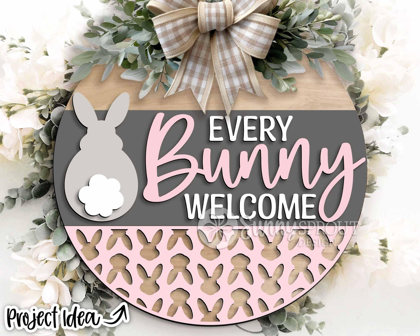 Every Bunny Welcome Sign, Digital download, SVG Laser cut file, Cricut, Round door hanger design, Spring Easter decor