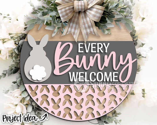 Every Bunny Welcome Sign, Digital download, SVG Laser cut file, Cricut, Round door hanger design, Spring Easter decor