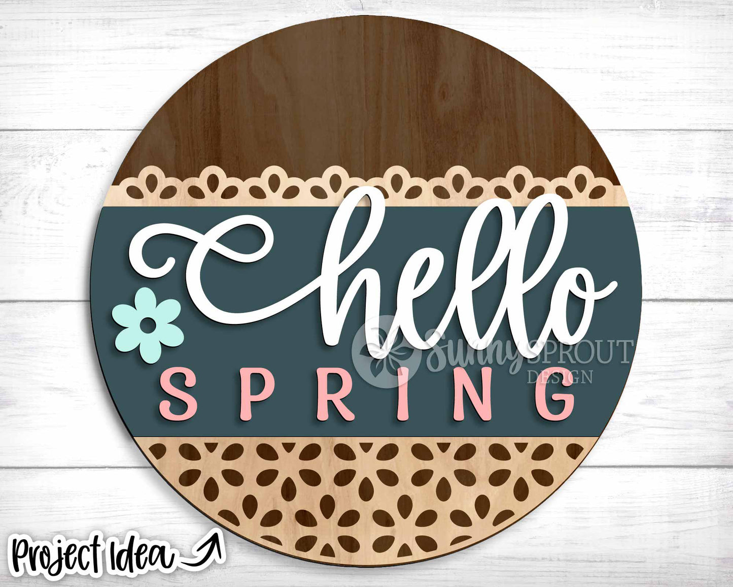 Hello Spring Lace Pattern Flower Sign, Digital download, SVG Laser cut file, Cricut, Round door hanger design