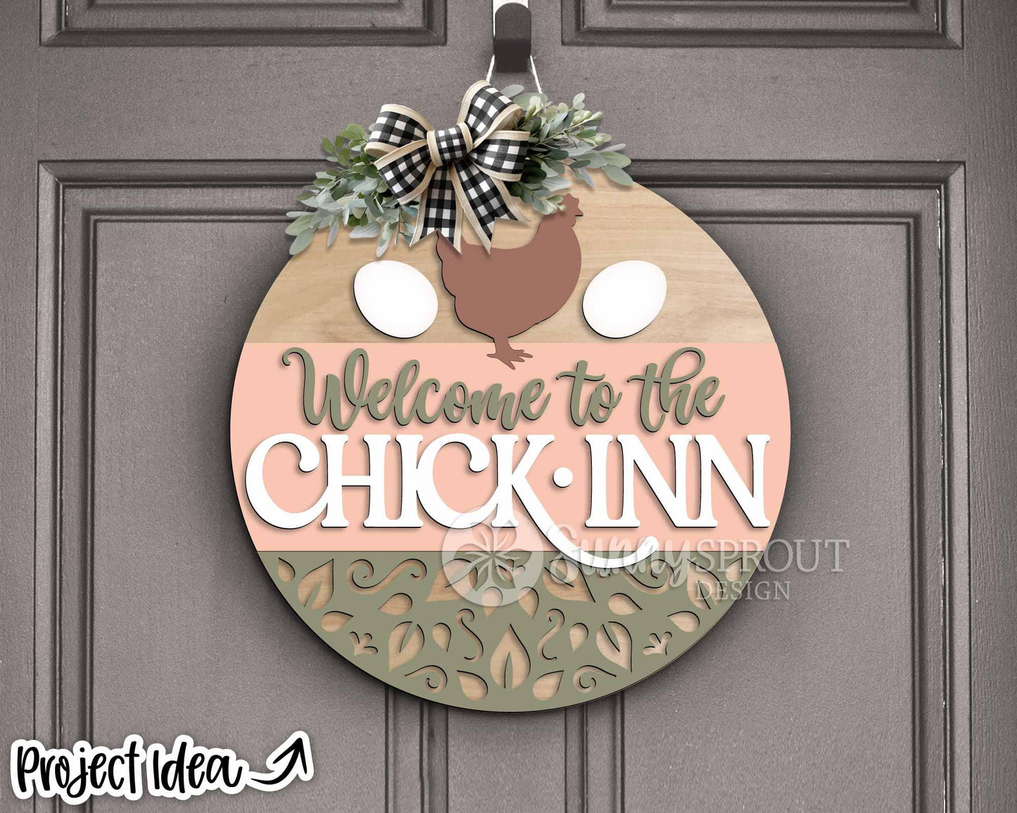 Welcome to The Chick Inn Sign, Digital download, SVG Laser cut file, Cricut, Round door hanger design, Chicken farm decor