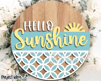Hello Sunshine Geometric Sign, Digital Download, SVG Laser Cut File, Cricut, Summer Round Door Hanger Design
