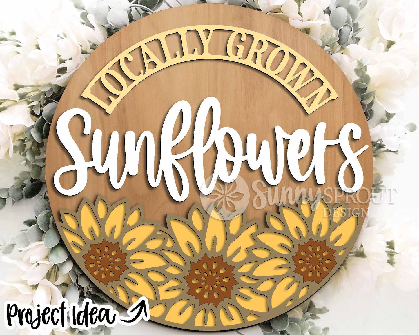Sunflowers Laser Sign Bundle, Round door hanger svg, Glowforge laser file, Cricut cut file, Floral welcome sign svg