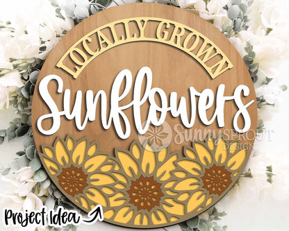 Sunflowers Laser Sign Bundle, Round door hanger svg, Glowforge laser file, Cricut cut file, Floral welcome sign svg