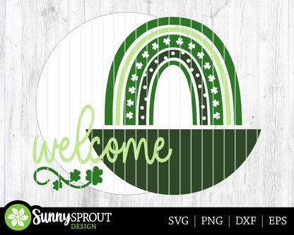 Welcome Shamrock Rainbow Sign, Digital Download, SVG Laser Cut File, Cricut, Round Door Hanger Design, St. Patrick's Day Decor