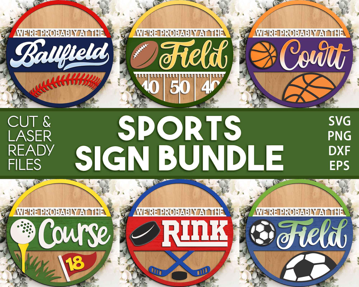 Sport Door Hanger Sign Bundle, Round sign svg, Glowforge laser file, Cricut, Football, Basketball, Hockey, Baseball, Golf