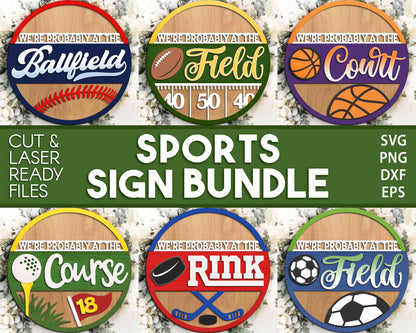 Sport Door Hanger Sign Bundle, Round sign svg, Glowforge laser file, Cricut, Football, Basketball, Hockey, Baseball, Golf
