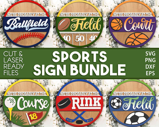 Sport Door Hanger Sign Bundle, Round sign svg, Glowforge laser file, Cricut, Football, Basketball, Hockey, Baseball, Golf