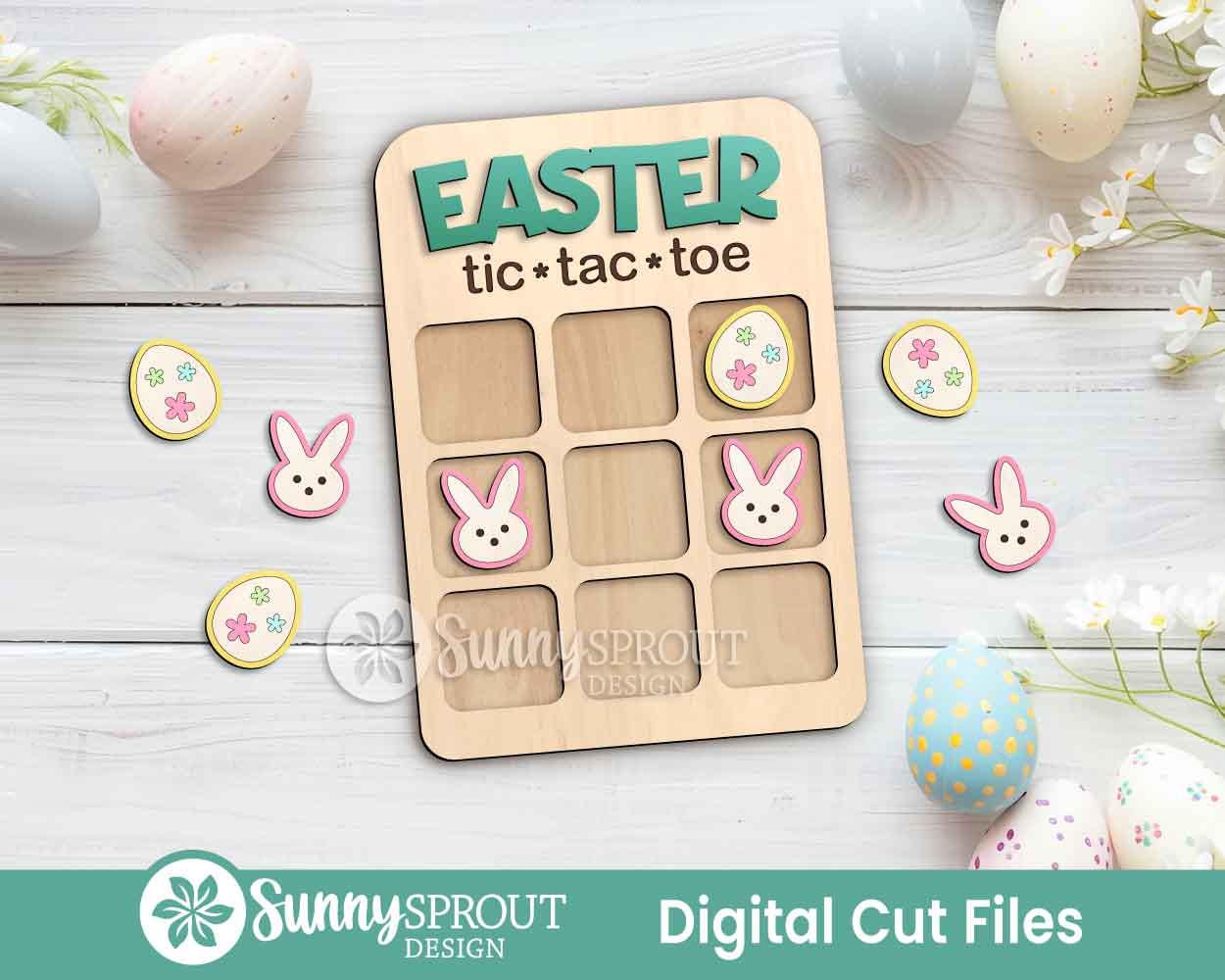 Easter Tic Tac Toe Game, Digital download, SVG laser cut file, DIY craft kit for kids