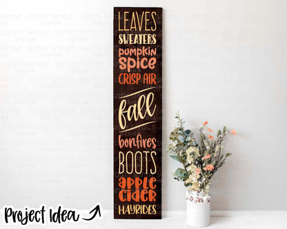 Fall Things Porch Sign SVG, Cricut cut file, Silhouette, Fall decor svg, Autumn porch leaner, Fall words svg