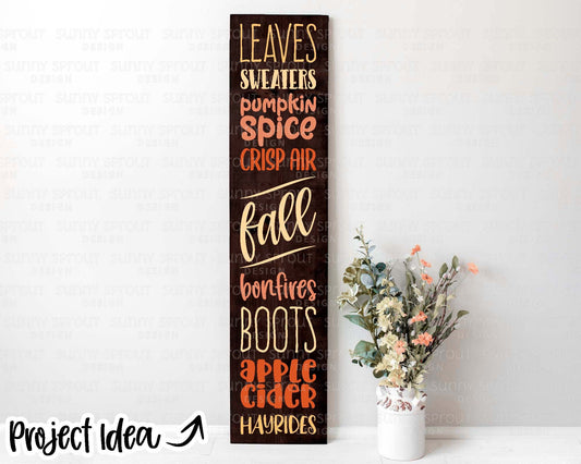 Fall Things Porch Sign SVG, Cricut cut file, Silhouette, Fall decor svg, Autumn porch leaner, Fall words svg
