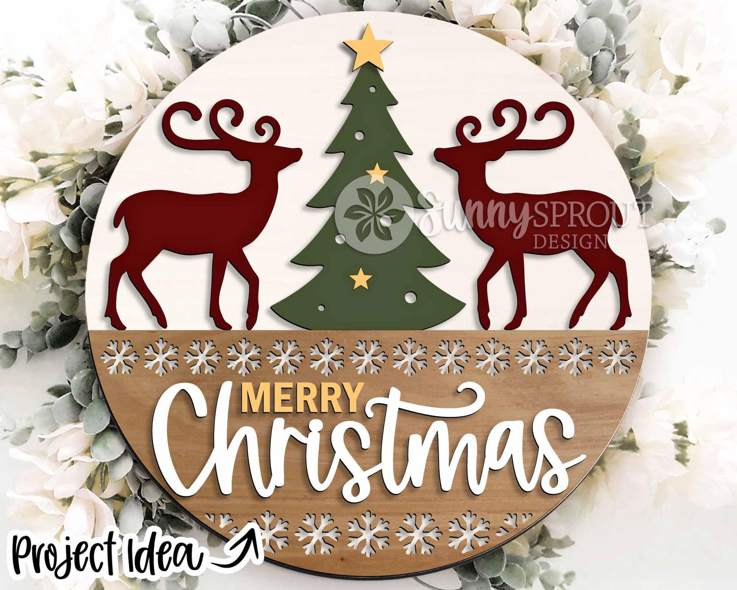 Christmas Laser Sign Bundle 6, Round door hanger, Glowforge laser cut file, Holiday welcome sign svg, Winter decor svg