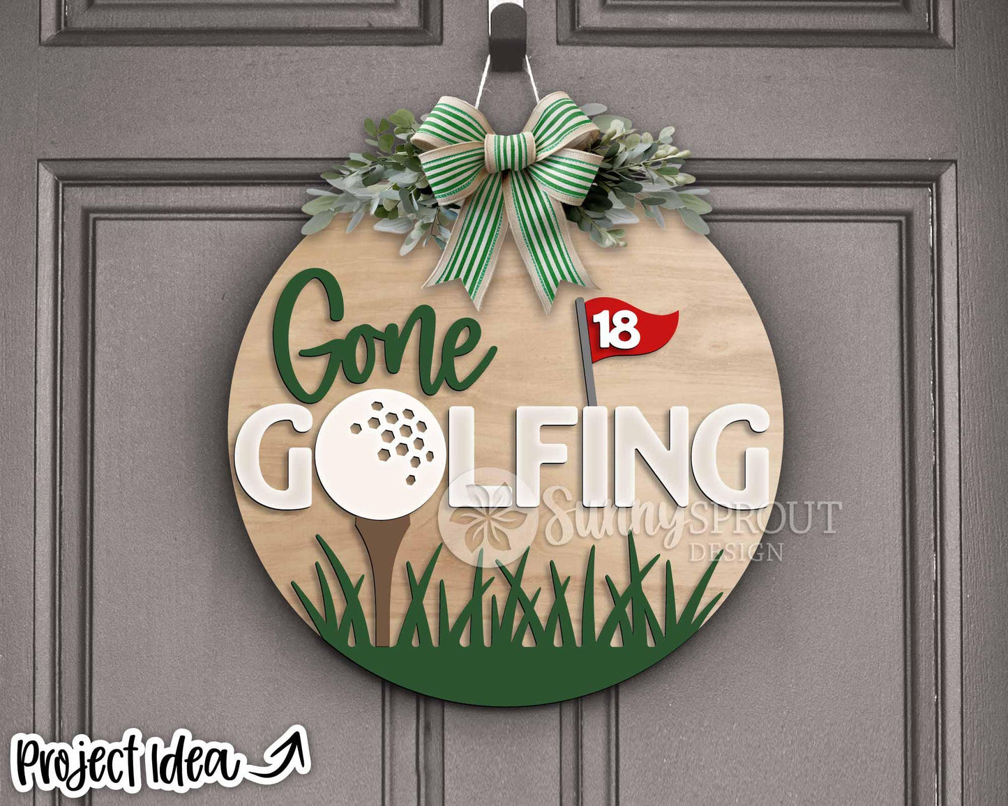 Gone Golfing Sign, Digital Download, SVG Laser Cut File, Cricut, Round Door Hanger Design, Sports Decor