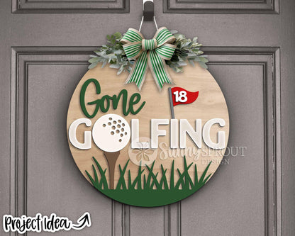 Gone Golfing Sign, Digital Download, SVG Laser Cut File, Cricut, Round Door Hanger Design, Sports Decor