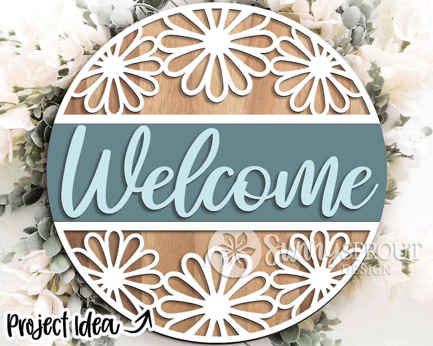 Floral Welcome Laser Sign Bundle, Round door hanger svg, Glowforge laser file, Cricut cut file, Front door sign svg