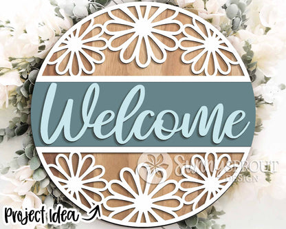 Floral Welcome Laser Sign Bundle, Round door hanger svg, Glowforge laser file, Cricut cut file, Front door sign svg