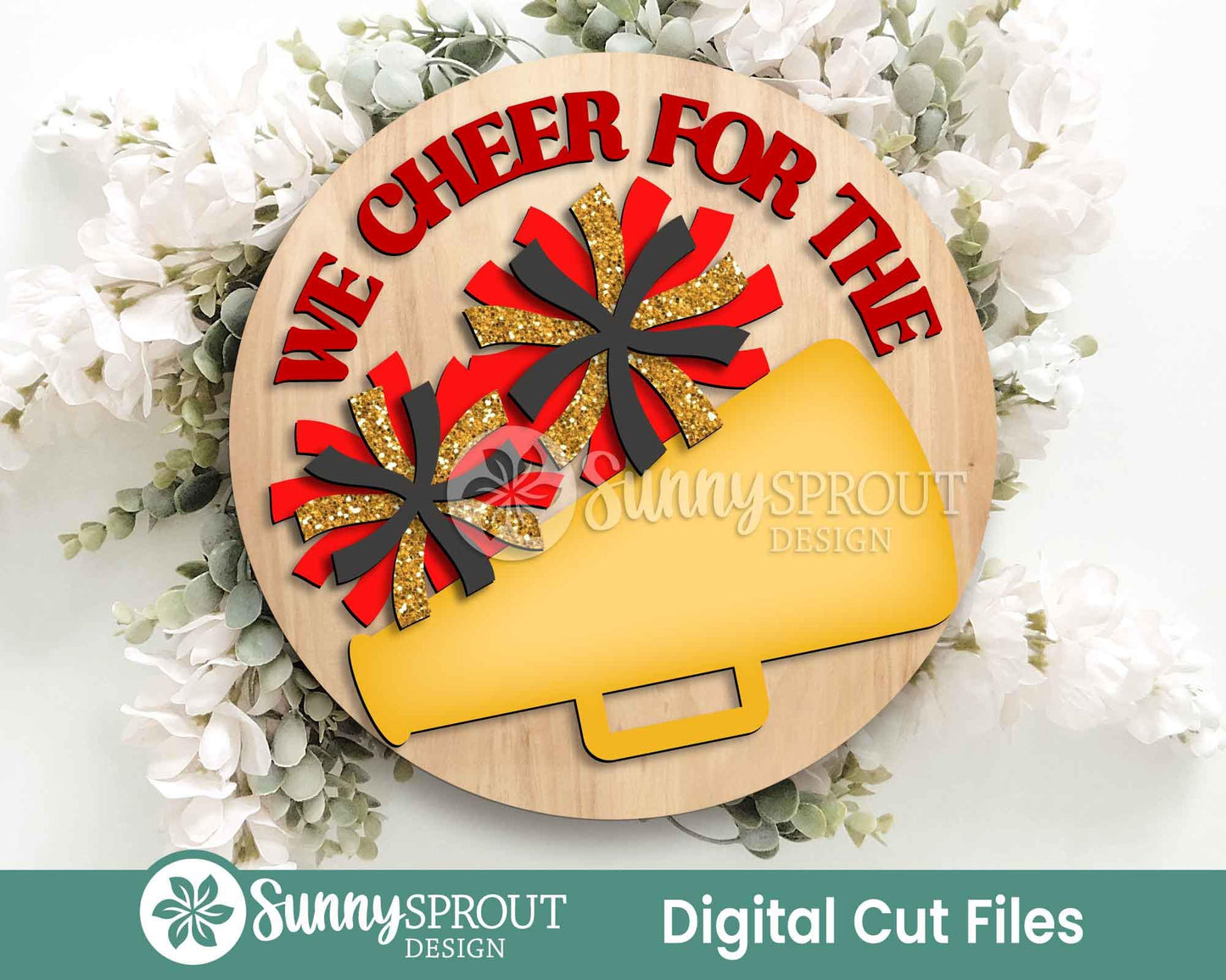 We Cheer For The Team Name Sign, Digital Download, SVG Laser Cut File, Cricut, Round Door Hanger Design, Personalized Sports Decor