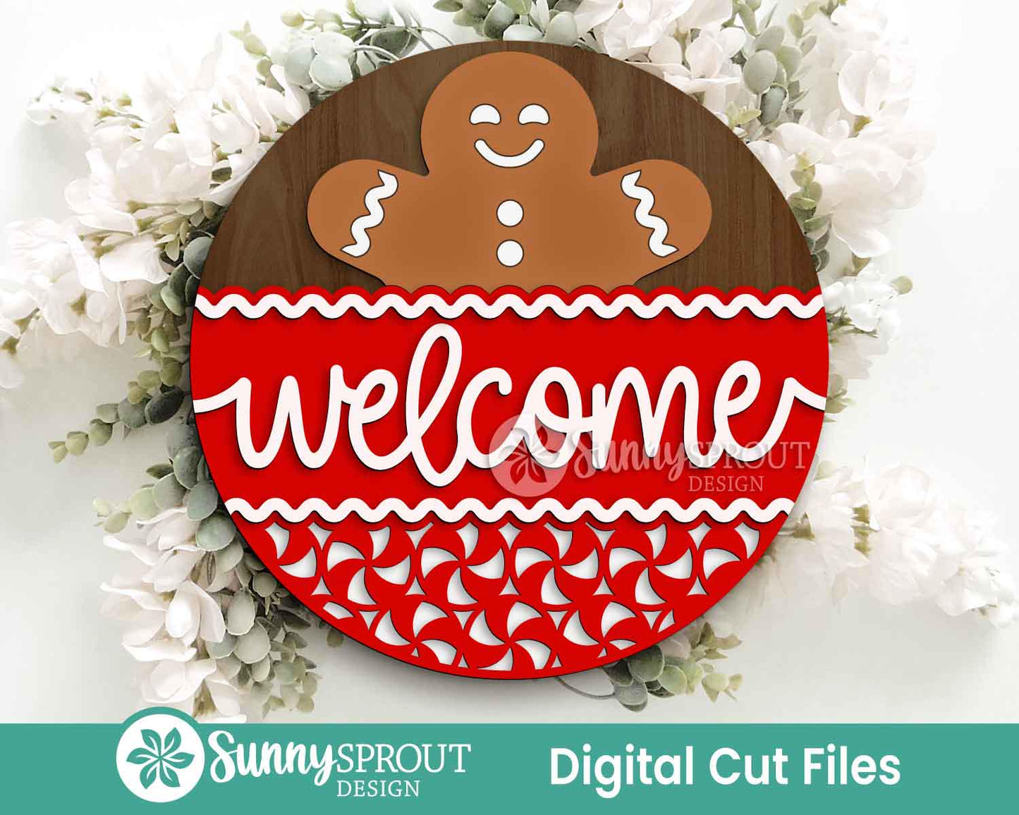 Christmas Laser Sign Bundle 7, Round door hanger, Glowforge laser cut file, Holiday welcome sign svg, Winter decor svg