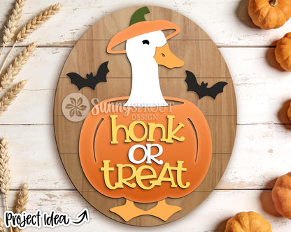 Honk Or Treat Pumpkin Goose Sign, Digital Download, SVG Laser Cut File, Cricut, Oval Halloween Door Hanger Design