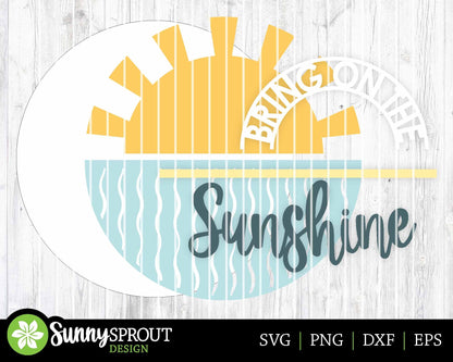 Bring on The Sunshine Sign, Digital Download, SVG Laser Cut File, Summer Round Door Hanger Design