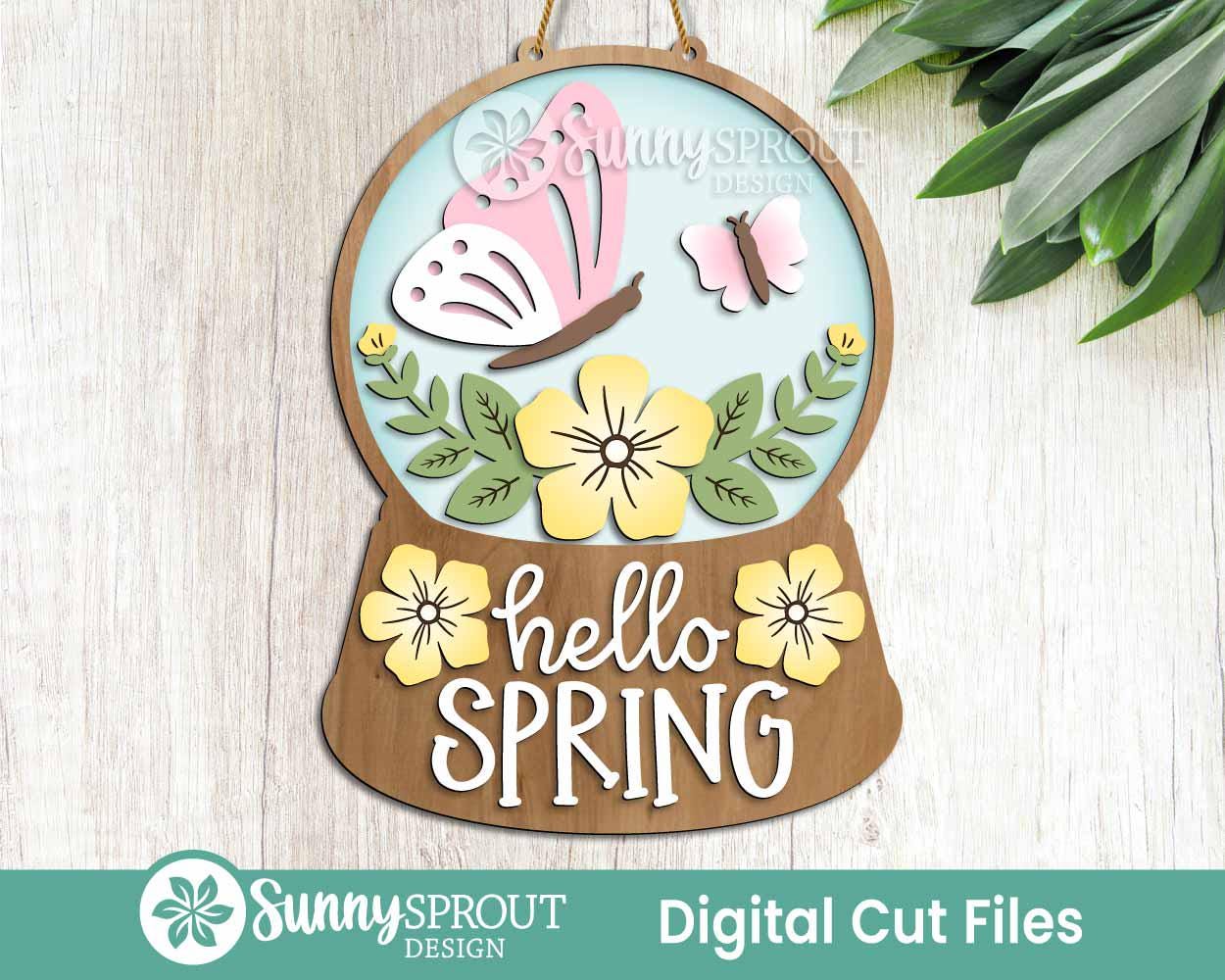 Spring Sign Bundle 5, Round door hanger svg, Glowforge laser file, Cricut, Spring flower welcome sign, Hello Spring