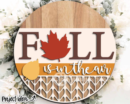 Fall Is In The Air Leaf Sweater Pattern Sign, Digital Download, SVG Laser Cut File, Cricut, Round Door Hanger Design