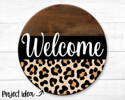 Welcome Leopard Print SVG, Digital Download, Cricut Cut File, Silhouette, Animal Round Door Hanger Design