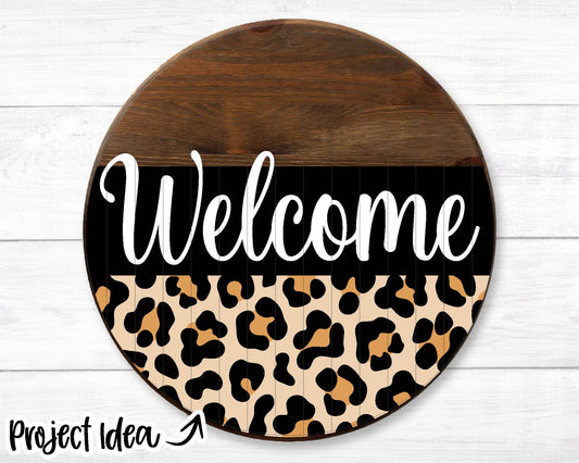 Welcome Leopard Print SVG, Digital Download, Cricut Cut File, Silhouette, Animal Round Door Hanger Design