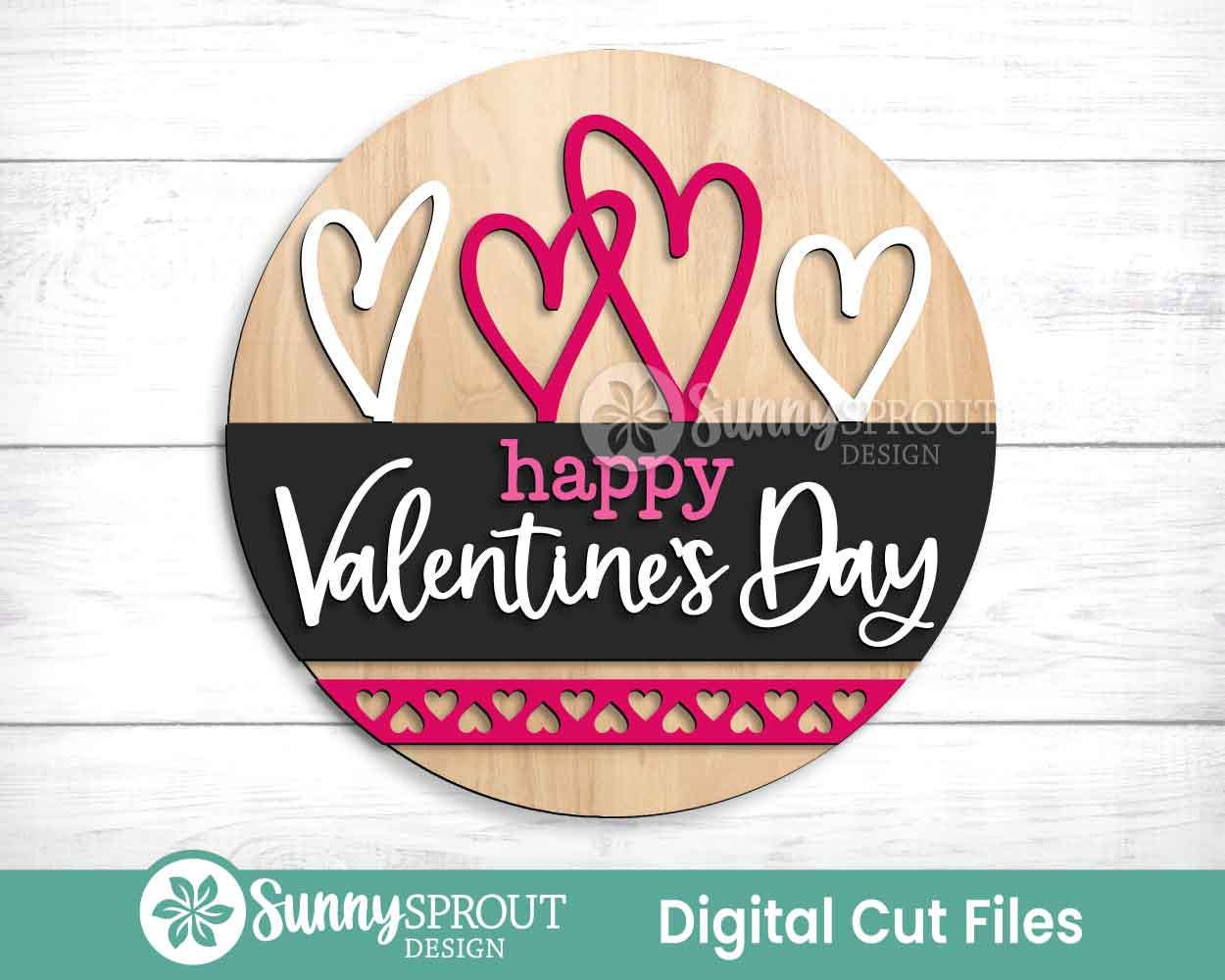 Happy Valentine's Day Heart Sign, Digital Download, SVG Laser Cut File, Cricut, Round Door Hanger Wall Art Design, Valentine's Day Decor