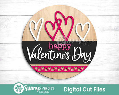 Happy Valentine's Day Heart Sign, Digital Download, SVG Laser Cut File, Cricut, Round Door Hanger Wall Art Design, Valentine's Day Decor