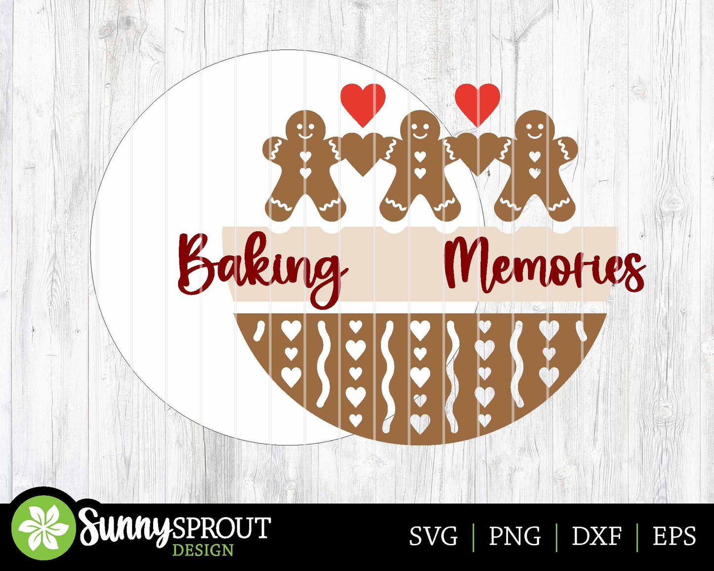 Baking Memories Gingerbread Sign, Digital Download, SVG Laser Cut File, Cricut, Round Door Hanger Design, Christmas Decor