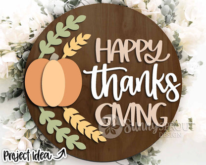 Happy Thanksgiving Floral Pumpkin Sign, Digital Download, SVG Laser Cut File, Cricut, Round Fall Door Hanger Design