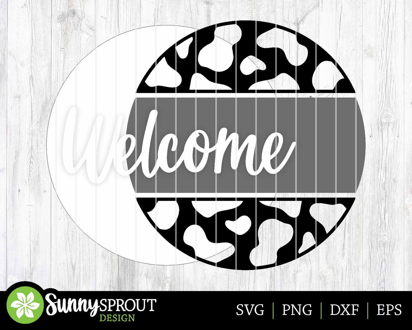 Welcome Cow Print Sign, Digital download, SVG Laser cut file, Cricut, Round door hanger design, Farm animal decor
