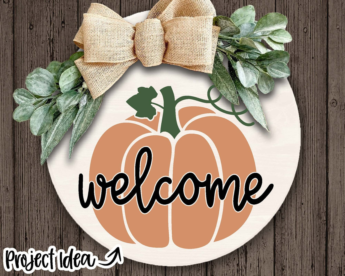 Welcome Pumpkin Sign, Digital Download, Cricut SVG Cut File, Silhouette, Round Fall Door Hanger Design