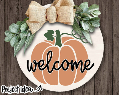 Welcome Pumpkin Sign, Digital Download, Cricut SVG Cut File, Silhouette, Round Fall Door Hanger Design