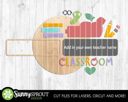 Classroom Chalkboard Teacher Name Sign, Digital download, SVG Laser cut file, Cricut, Round door hanger design, Personalize school decor