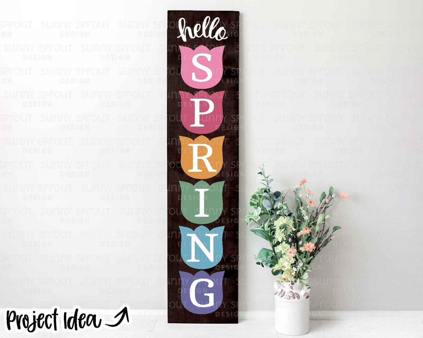Hello Spring Tulips Porch Sign, Digital download, SVG Cricut cut file, Silhouette, Front door leaner design