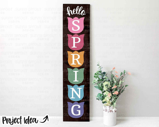 Hello Spring Tulips Porch Sign, Digital download, SVG Cricut cut file, Silhouette, Front door leaner design